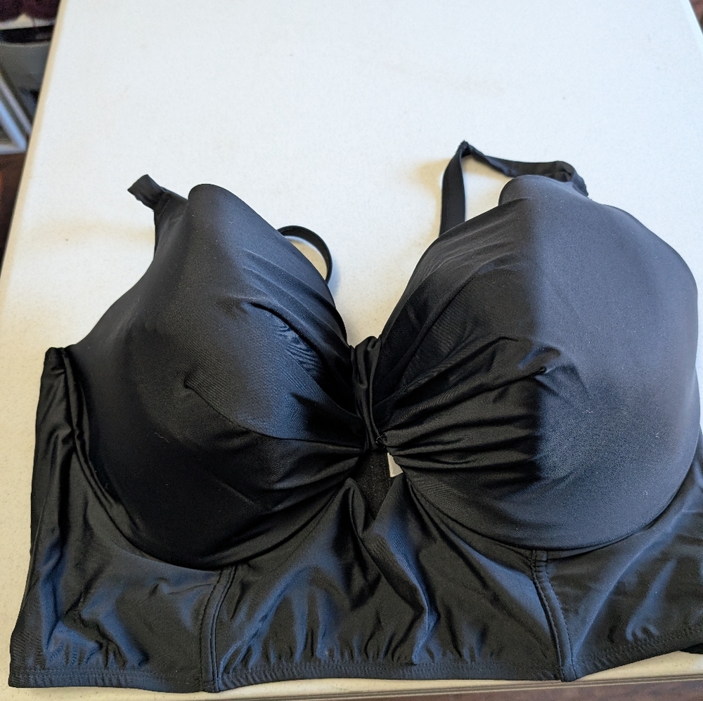 Cacique Women's Black Balconette Swim Top- Beautiful! Sz 42H